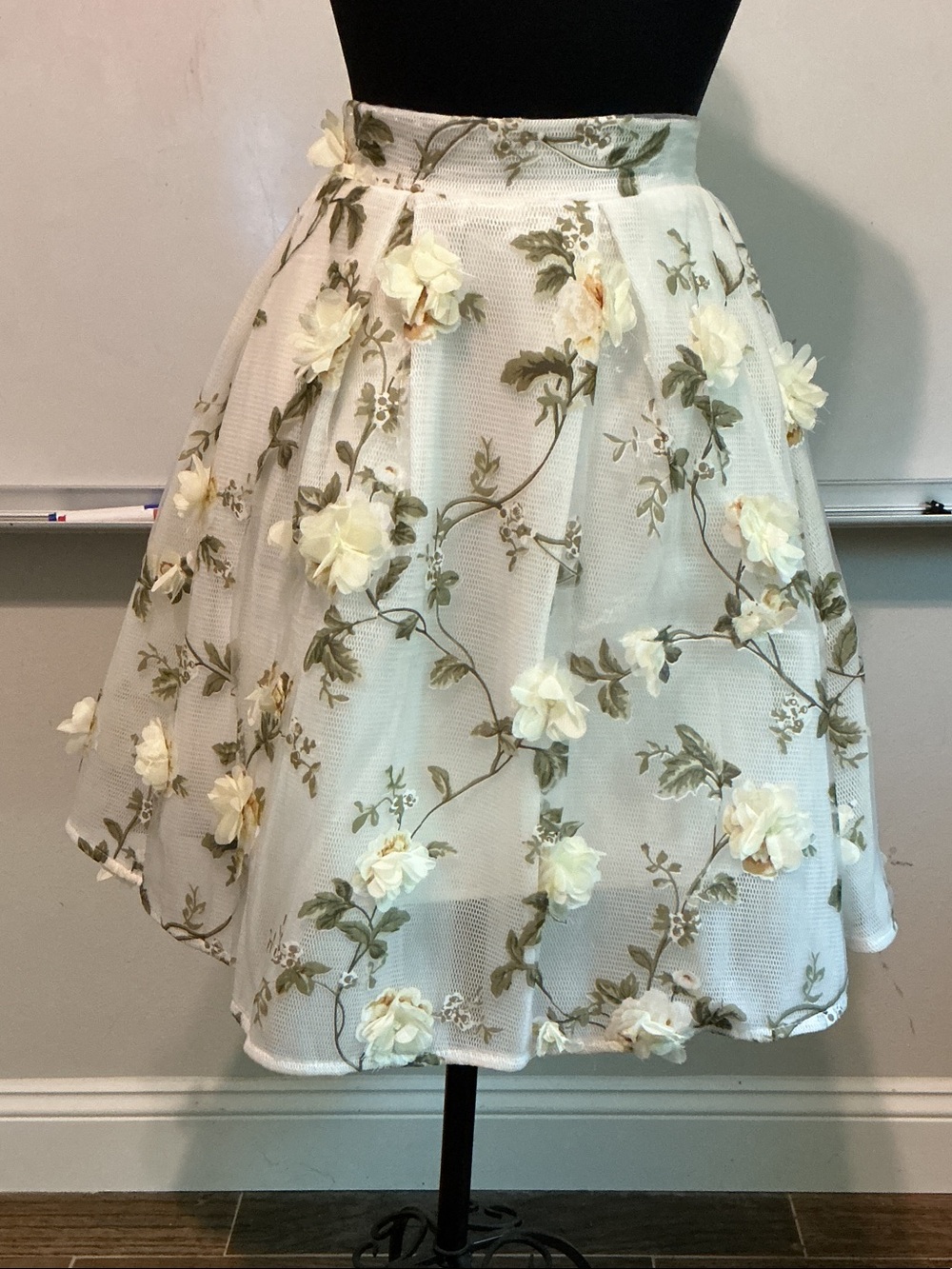 Floral Appliqué Circle Skirt in Cream